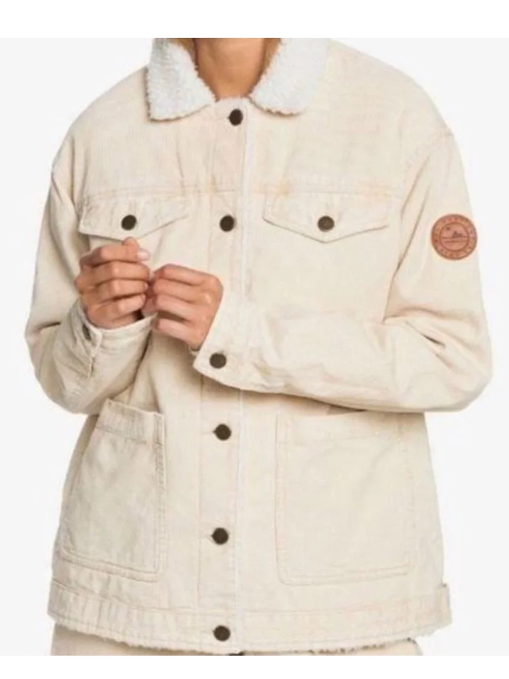 Roxy Corduroy Trucker Jacket Sherpa Lined Woman’s M Cream Surfer Skater Boho